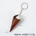 Realistic mini chocolate and vanilla ice cream cone keychain with metal ring 7.5cm - Dark Coffee Cone-White & Coffee Double Scoop (Keychain)