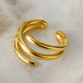 Minimalist triple-layered S925 sterling silver ear cuff in polished gold finish - 925 Silver / 18K Gold (Single)