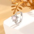 Silver star hoop earring with pink zircon centerpiece on white display stand - Single Piece / Light Pink (A345-2#)