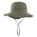 Detail of army green sun hat showing breathable mesh side panels and adjustable chin cord - Army Green