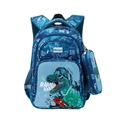 Kids dinosaur backpack set in navy blue with ergonomic straps and matching pencil case - Dinosaur Backpack + Pencil Case