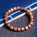 Polished dark reddish brown sandalwood barrel bead bracelet with natural wood grain - Black Rosewood Barrel Beads / 8mm x 22 Pieces / Dark Reddish Brown