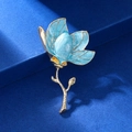 Elegant light blue magnolia flower brooch with gold stem and enamel finish - XD824501-3 Blue Magnolia