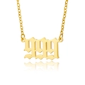 Golden stainless steel necklace featuring a gothic 999 number pendant on a fine link chain - 999 Necklace / Gold