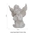 Matte white resin praying angel sculpture with flower wreath and wings, height 16cm - Large Kneeling Angel (Thinking Right)