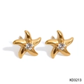 Elegant gold starfish stud earrings with sparkling round zircon center for women - Gold Stud Earrings (KD3213)
