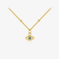 S925 Silber Goldkette mit Marquise-Schliff Teufelsauge Anhänger und blauem Stein - 925er Silber / 18K Gold