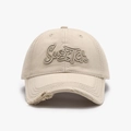 Berretto da baseball beige in cotone con ricamo 3D Su&Tch e visiera con strappi vintage - Regolabile / Beige (25A252)