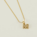 Gold-plated stainless steel necklace with diamond-encrusted M pendant on water wave chain - Letter M (With Chain)