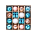 Blue, rose gold and white plastic Christmas balls set with mixed textures in a box - 16 Pieces Pack / Champagne Gold White+Lake Blue
