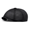 Men's summer breathable black mesh flat cap with solid minimalist design for sun protection - Black