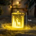 Frosted glass Christmas reindeer candle holder with warm LED light and cutout forest design - Style E / Brown