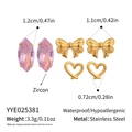 Detailed size specifications for stainless steel zircon stud earrings with measurements - Marquise Zirconia Bowknot Heart Style(YYE025381) / 3 Pairs Set