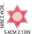 Detailed view of pink star embroidered patch with 5.4x6cm size measurement markings - Pink Hexagonal Star Style