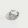 Anillo ajustable plateado con circonitas ovaladas pavé de estilo lujoso francés - Estilo Circonia Ovalada Ancha (JZ0512椭圆锆石戒指（宽）)