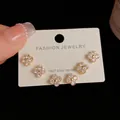Three-piece gold flower earring set with S925 silver needles and sparkling crystals - Gold-Full Rhinestone Four-Leaf Flower Set (16#)