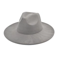 Close-up of grey wool fedora hat featuring a wide brim and classic heart-shaped top crown - M (56-58cm) / Light Gray