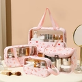 Pink PVC and PU transparent cosmetic bag set of 4 with floral patterns and sturdy handles - 4-Piece Butterfly Flower Set / Pink Print