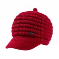 Women's red rabbit fur knit beret featuring a pearl flower design and stylish peak brim - One Size / Long Hair Rabbit Fur Piano Hat Red