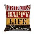 Vintage-Kissenbezug im Industrie-Holz-Stil mit Friends- und Happiness-Schriftzug-Aufdruck - Stil 12/FRIENDS / 45cmx45cm
