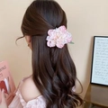 Pince à cheveux fleur rose pour coiffures élégantes avec détails délicats de feuilles vertes - Pince à Cheveux Fleur à Plusieurs Niveaux (174#) / Rose