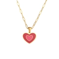 Collana con ciondolo a cuore placcata oro 18K con smalto rosso e rosa su catena a graffetta - Collana Cuore Smalto Doppia - Rosso