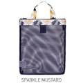 Netz-Strandtasche in Dunkelblau mit senfgelben Henkeln und Sternenmuster für den Sommer - Explosion Orange (SPARKLE MUSTARD)
