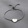 Silver stainless steel heart pendant bracelet with adjustable box chain and slider clasp - Silver