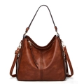 Minimalist brown leather tote bag for women with shoulder strap and zipper closure - Single Item / Brown
