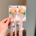 Handmade girls Hanfu hair clips with orange resin flowers and pink tassel ribbons - 36# Luoju Long Ribbon
