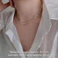 Minimalist 925 silver plated irregular nugget necklace on neck, length 37.5cm to 43cm - Broken Silver Style Necklace / 37.5cm+5.5cm Extension Chain / Silver