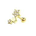 Triple star screw back stud earring in gold finish with sparkling cubic zirconia stones - Ball Back Earring / Gold