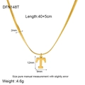 Flat snake chain necklace with letter T pendant dimensions and specifications - Style T (DFN148T)