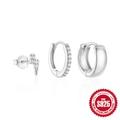 Three-piece S925 sterling silver earring set with lightning stud and pavé hoop - 3Pcs/Set-Platinum #8