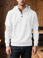 Felpa con cappuccio testurizzata bianca con dettagli marroni e collo Henley - S / Bianco