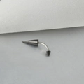 Dark grey stainless steel curved barbell eyebrow ring with dual cone spike studs - Double Cone Curved Barbell-8mm / Black