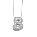 Silver letter B pendant necklace with pavé cubic zirconia and sleek box chain - Letter B / Silver