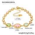 Dettaglio del bracciale in acciaio inossidabile dorato 18 carats con pietre ovali rosa - Oro Vetro Multicolore (E655)
