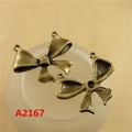 Antique bronze zinc alloy bow pendants with front and back views for jewelry making - A2167-22*37MM