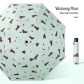 Manual reverse folding umbrella in mint green featuring cute cartoon dog patterns - Manual Reverse / Fruit Green Dachshund