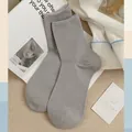 Light grey solid color cotton blend crew socks with fine knitted texture for women - One Size / Deep Blue