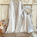 Damen 2-teiliges Pyjama-Set aus Seide mit Robe und V-Ausschnitt Nachthemd in Champagner - S / Khaki