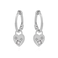 Detailed close-up of 925 silver heart earring with sunburst engraving and zircon - Starburst Heart / Silver