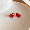Close-up of red and gold enamel flying pig stud earrings on a beige ceramic tray - 6# Silver Pin - Enamel Pony Simple Fashion Studs