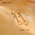 Detail showing dimensions of gold heart and circle drop earrings on champagne silk - Heart Pendant Chain / Gold