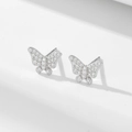 Élégantes boucles d'oreilles papillon en argent S925 avec pavé de zircons étincelants - Argent 925 / Blanc