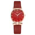 Fashionable rose gold watch with red lychee leather strap and butterfly bow ornament - Red