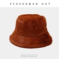 Thick plush caramel brown faux fur fisherman hat with soft warm texture for winter - M (56-58cm) / Brown