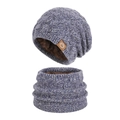 Ensemble bonnet et tour de cou en tricot gris-bleu avec doublure polaire pour l'hiver - Ensemble deux pièces / Bleu Marine Mélangé