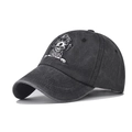 Gorra de béisbol retro lavada con bordado blanco de cara de perro estilo dibujo animado - Ajustable / Negro